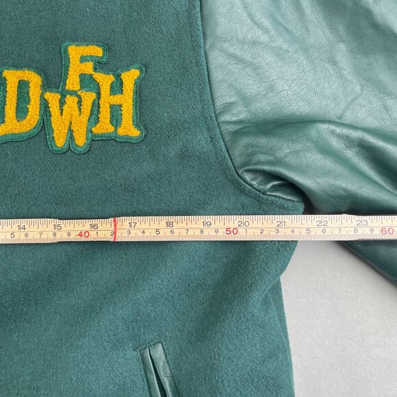Deathworld DWFH Jacket Mens L Green Varsity Letterman College Wool Faux Leather - Picture 6 of 9